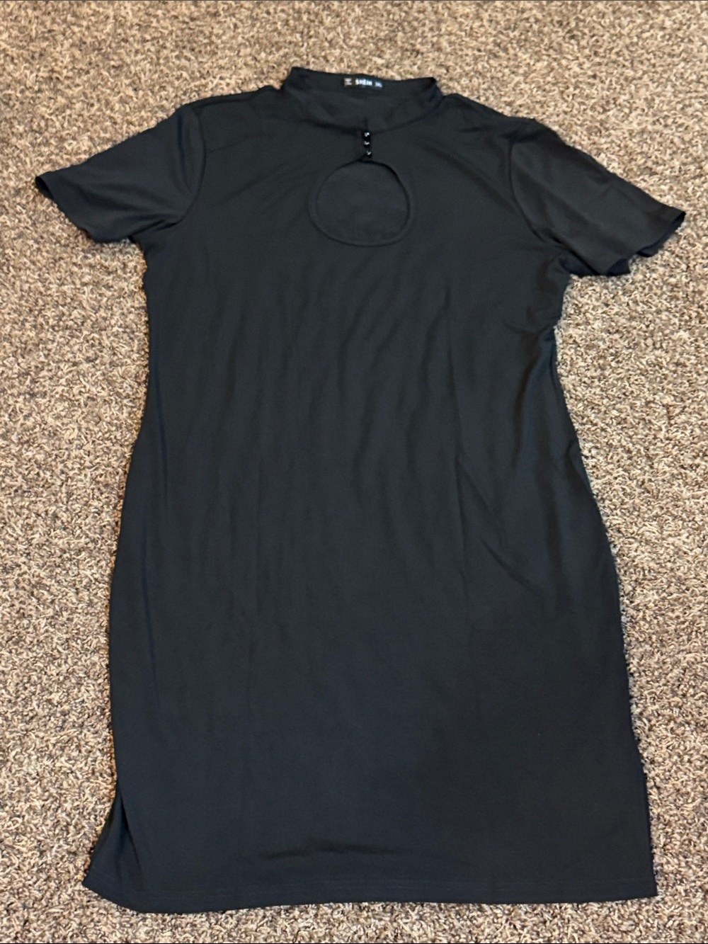 SHEIN Black Midi Dress with Keyhole Neck